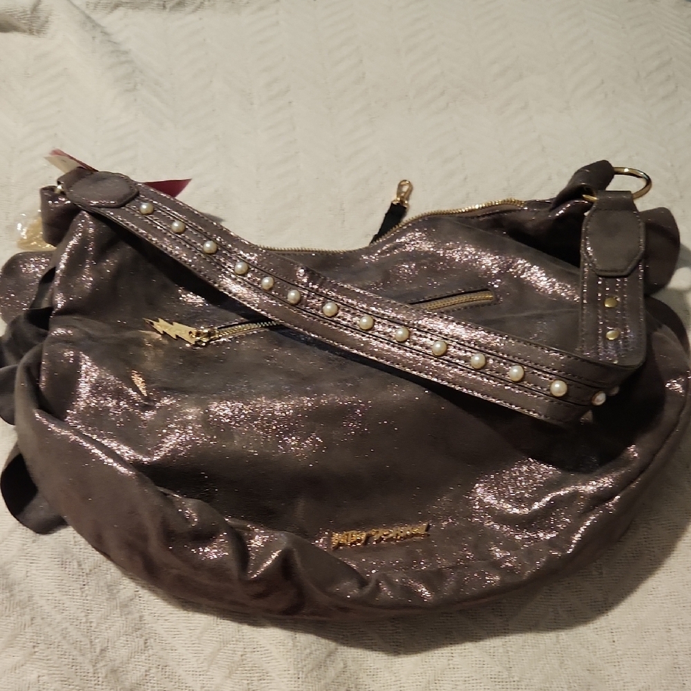 Betsey Johnson Silver Shoulder Bag with Glamorous Metallic Finish